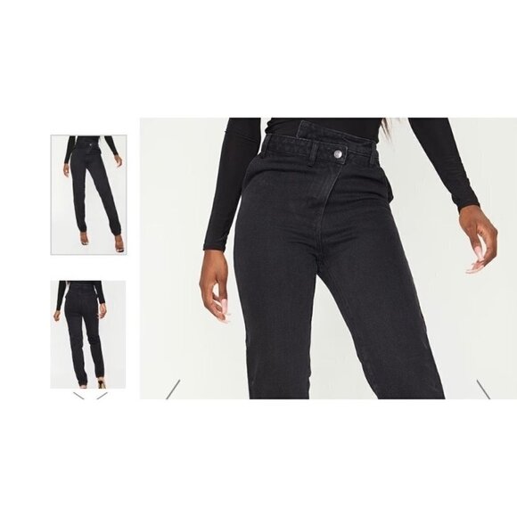 New Pretty Little Thing Women's Tall Black Asymmetric Waistband Jeans Size 10 - Picture 1 of 12